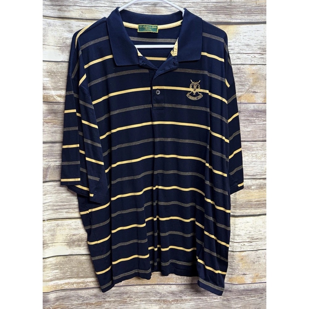 St. Andrews Links Men's XXL Tartan Collection Golf Polo Shirt Navy Gold Stripe